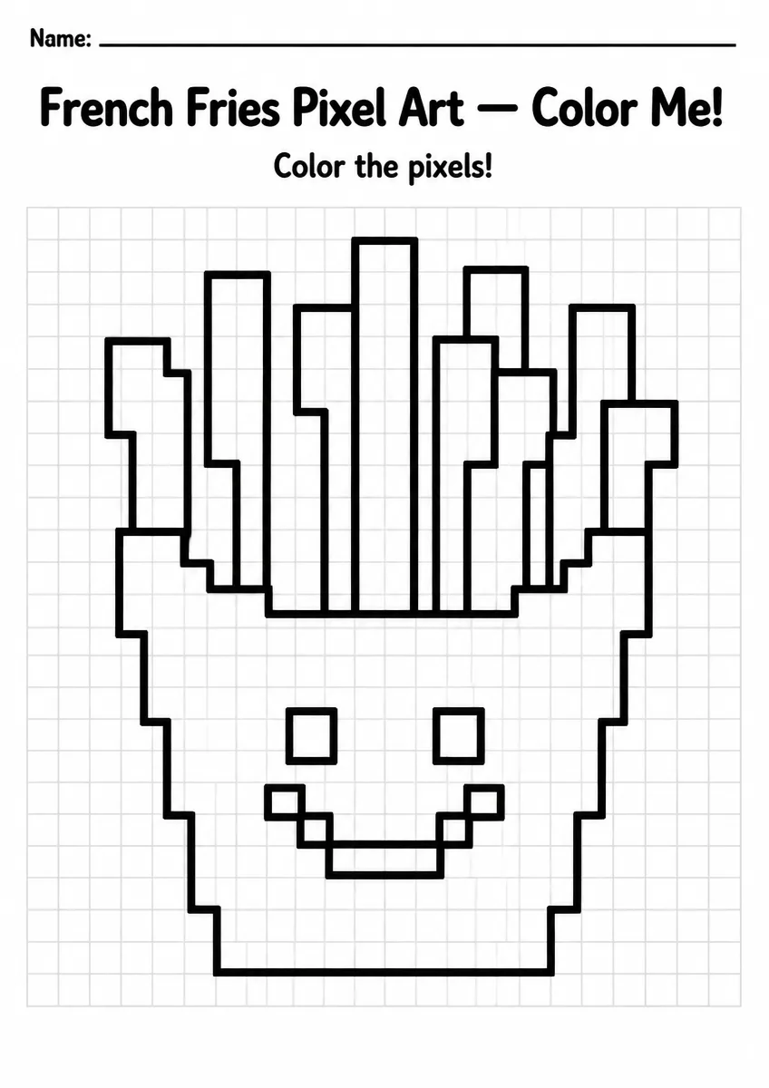 French Fries Pixel Art Coloring Page