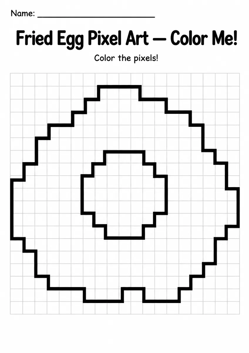 Fried Egg Pixel Art Coloring Page
