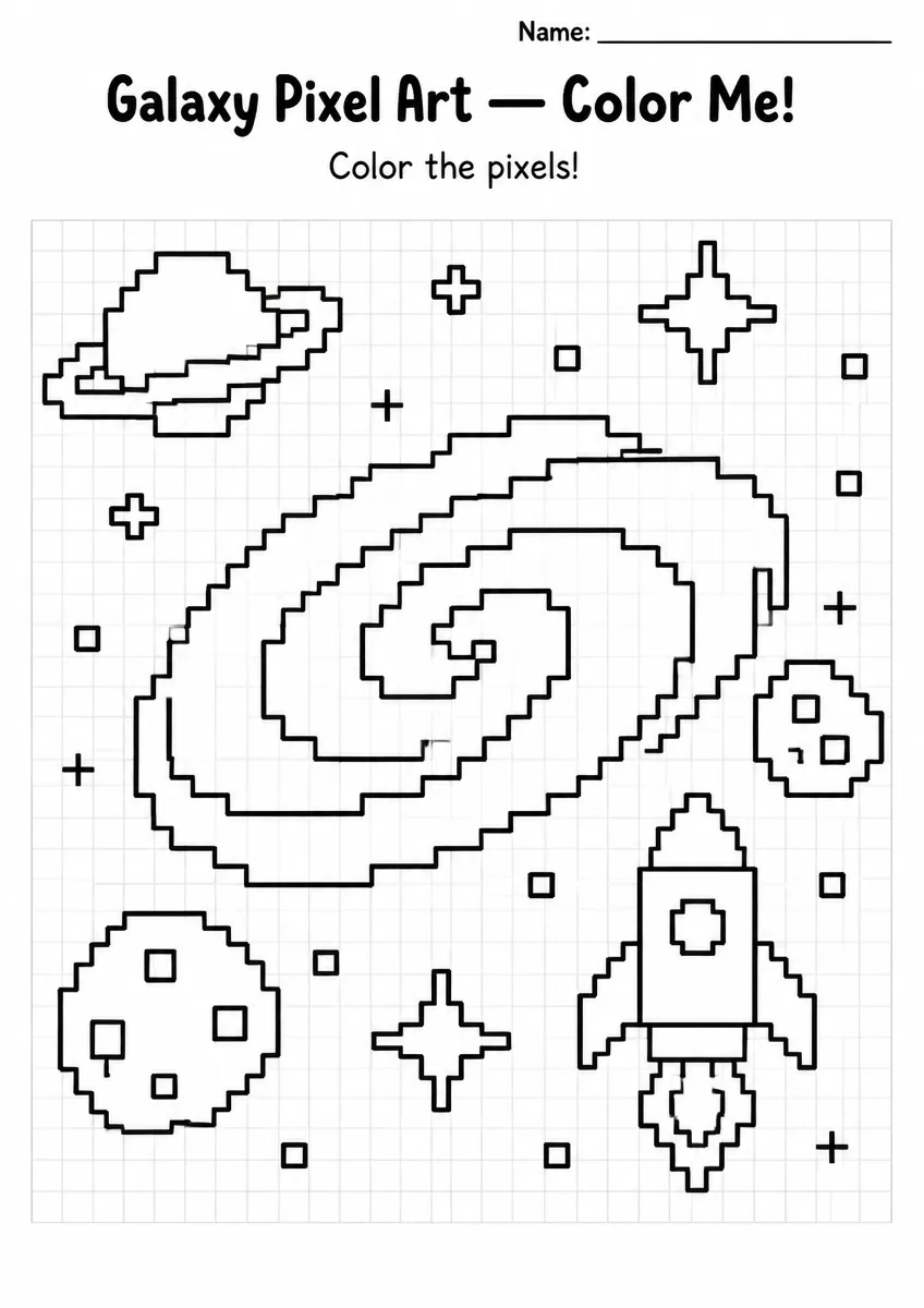 Galaxy Pixel Art Coloring Page