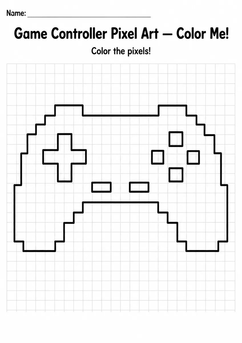 Game Controller Pixel Art Coloring Page