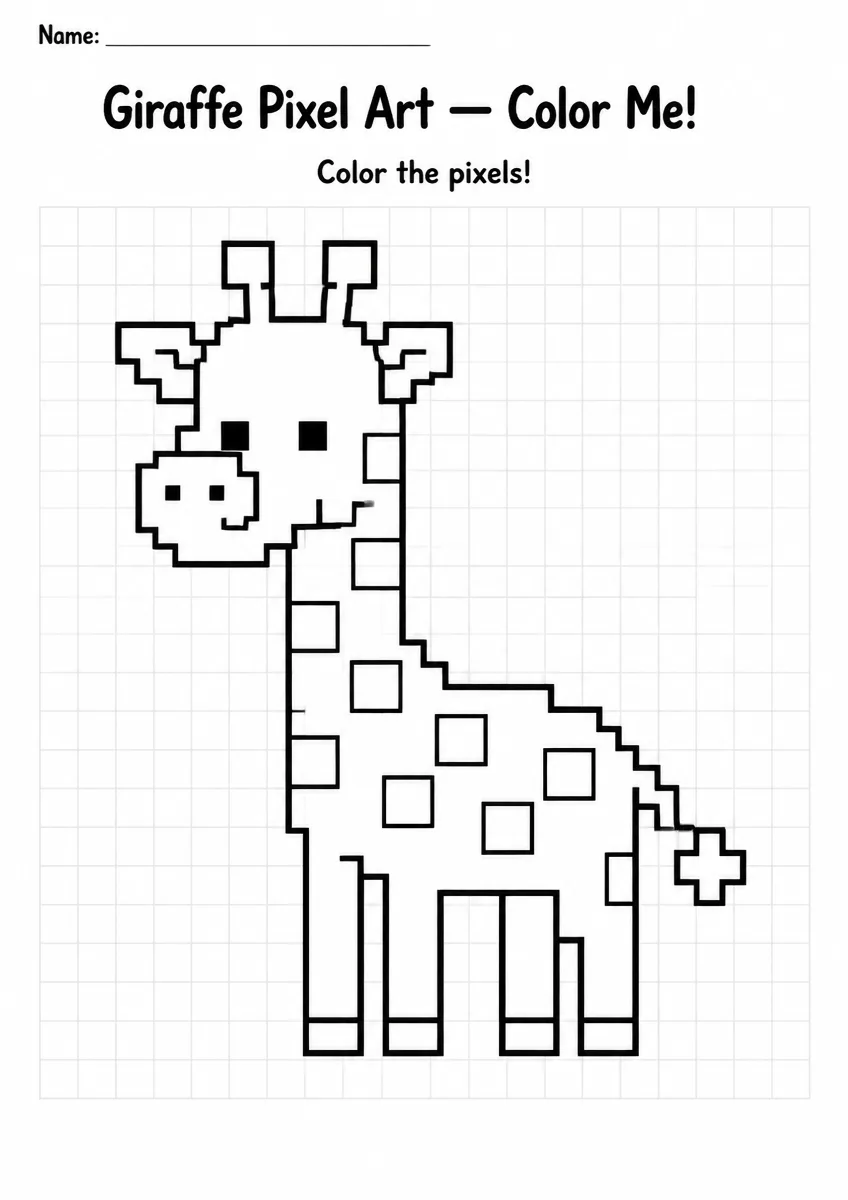 Giraffe Pixel Art Coloring Page