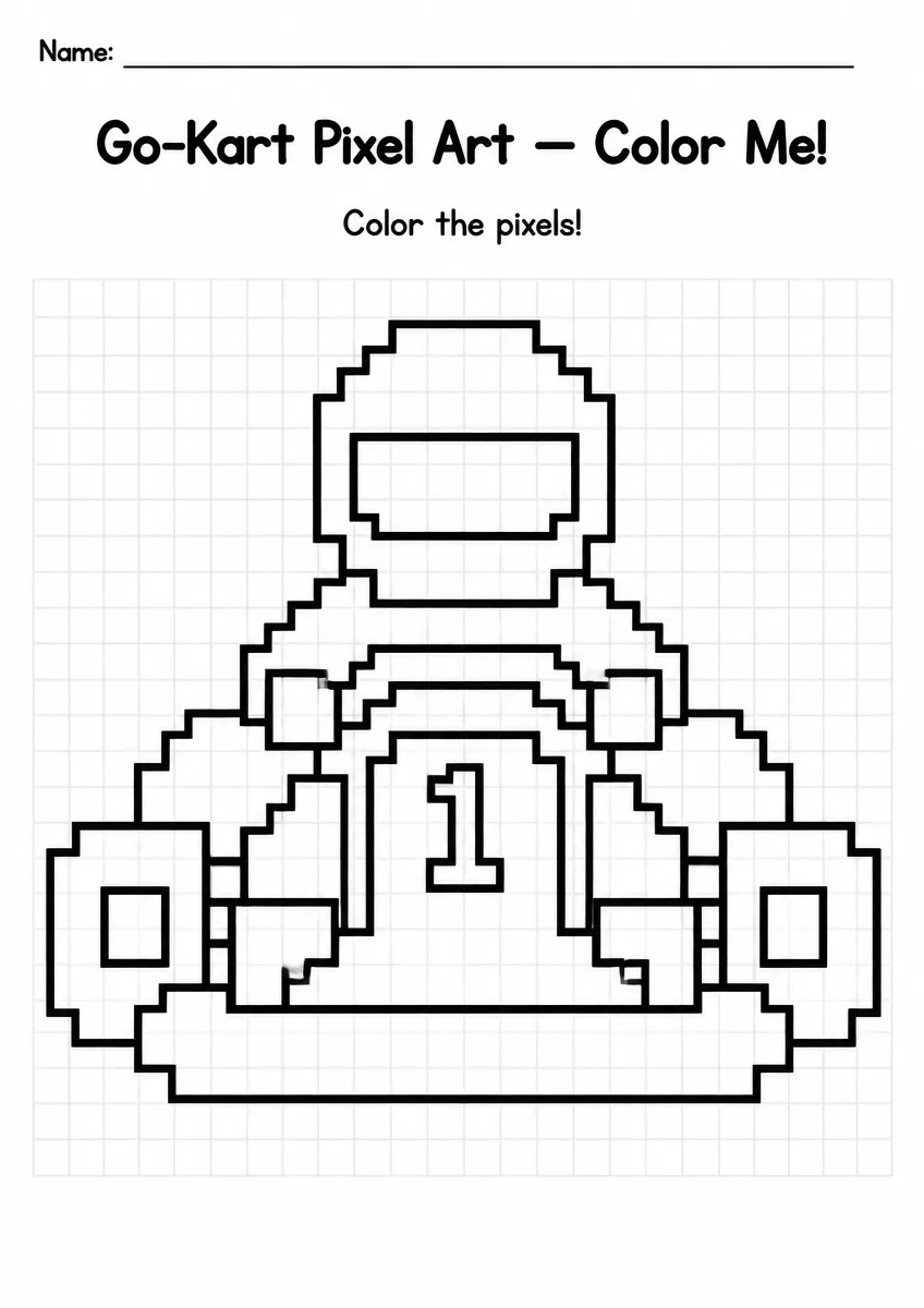 Go-Kart Pixel Art Coloring Page