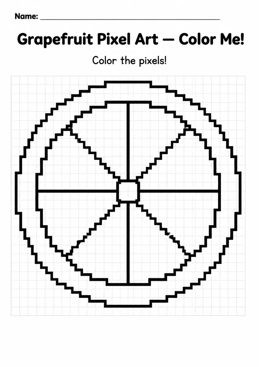 Grapefruit Pixel Art Coloring Page