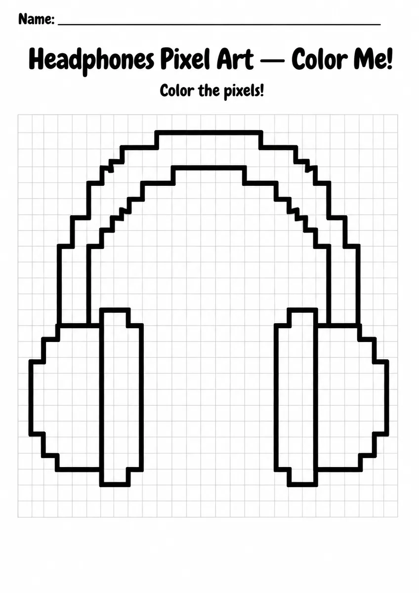 Headphones Pixel Art Coloring Page