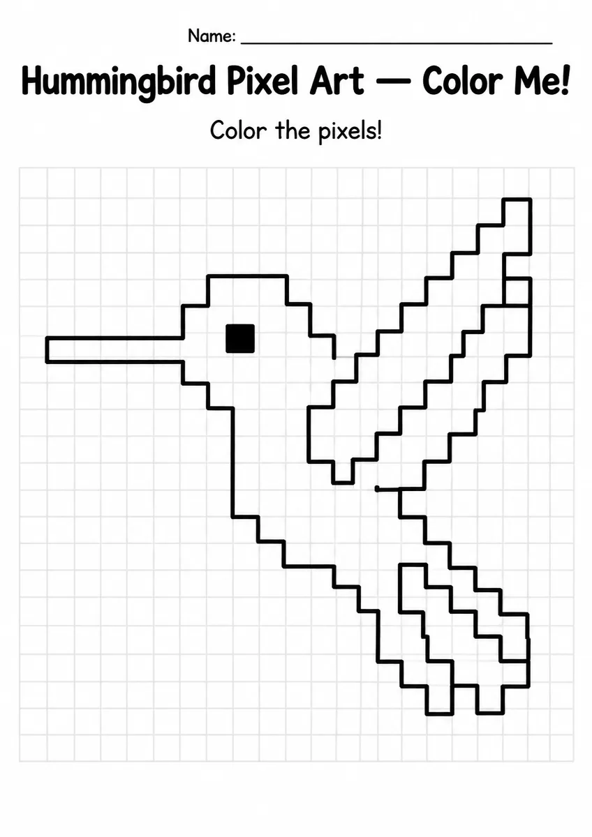 Hummingbird Pixel Art Coloring Page