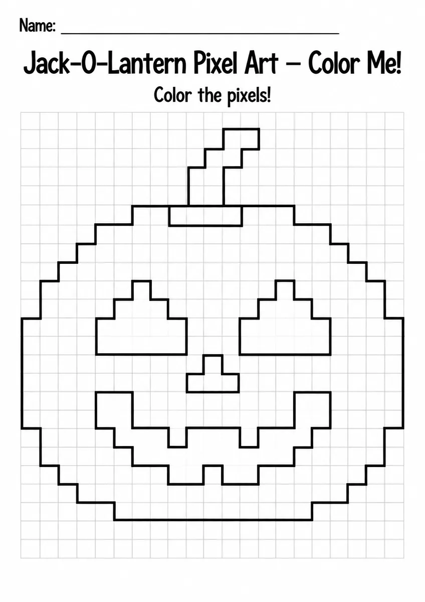 Jack-O-Lantern Pixel Art Coloring Page