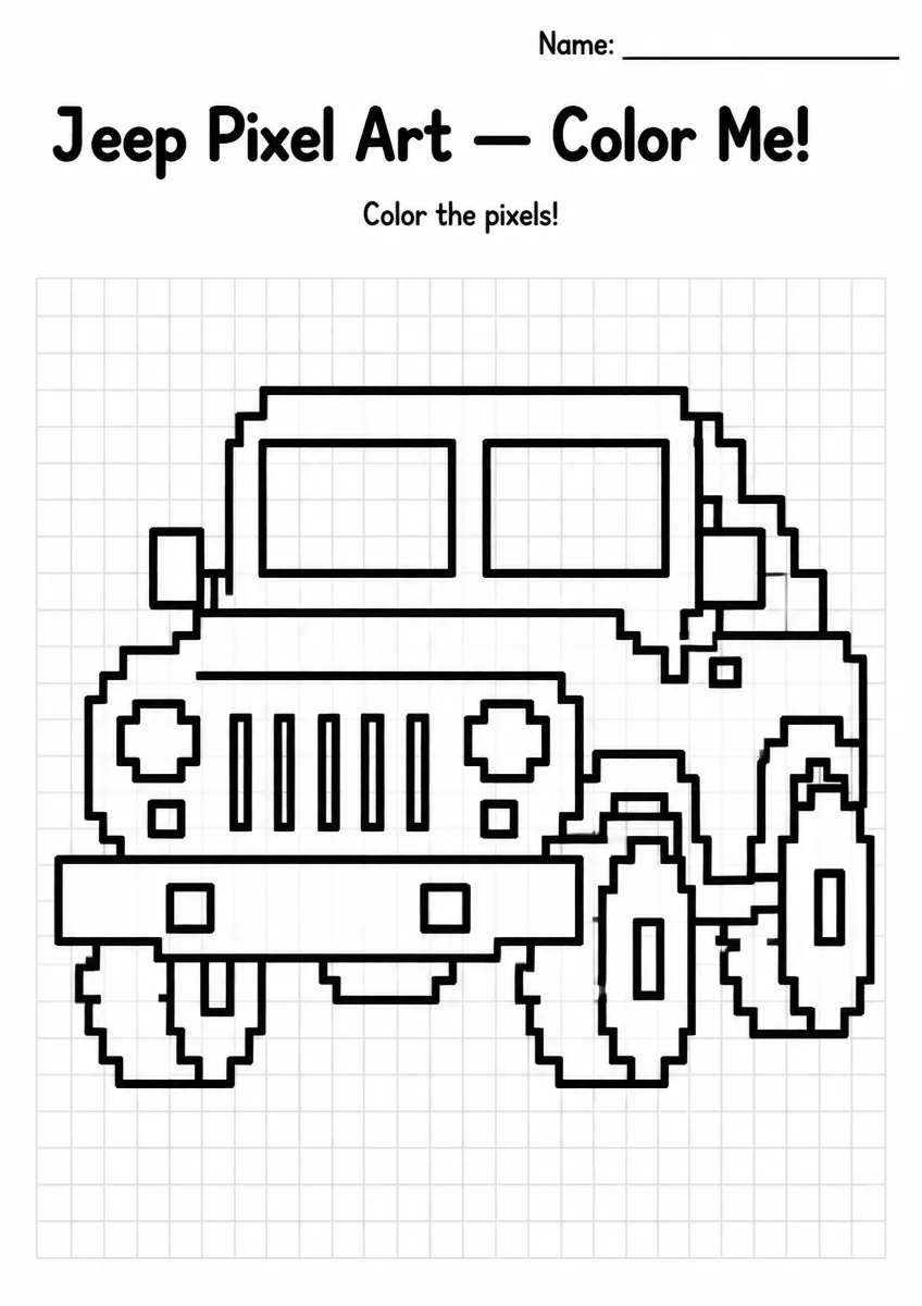 Jeep Pixel Art Coloring Page