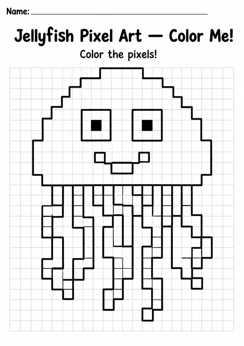 Jellyfish Pixel Art Coloring Page