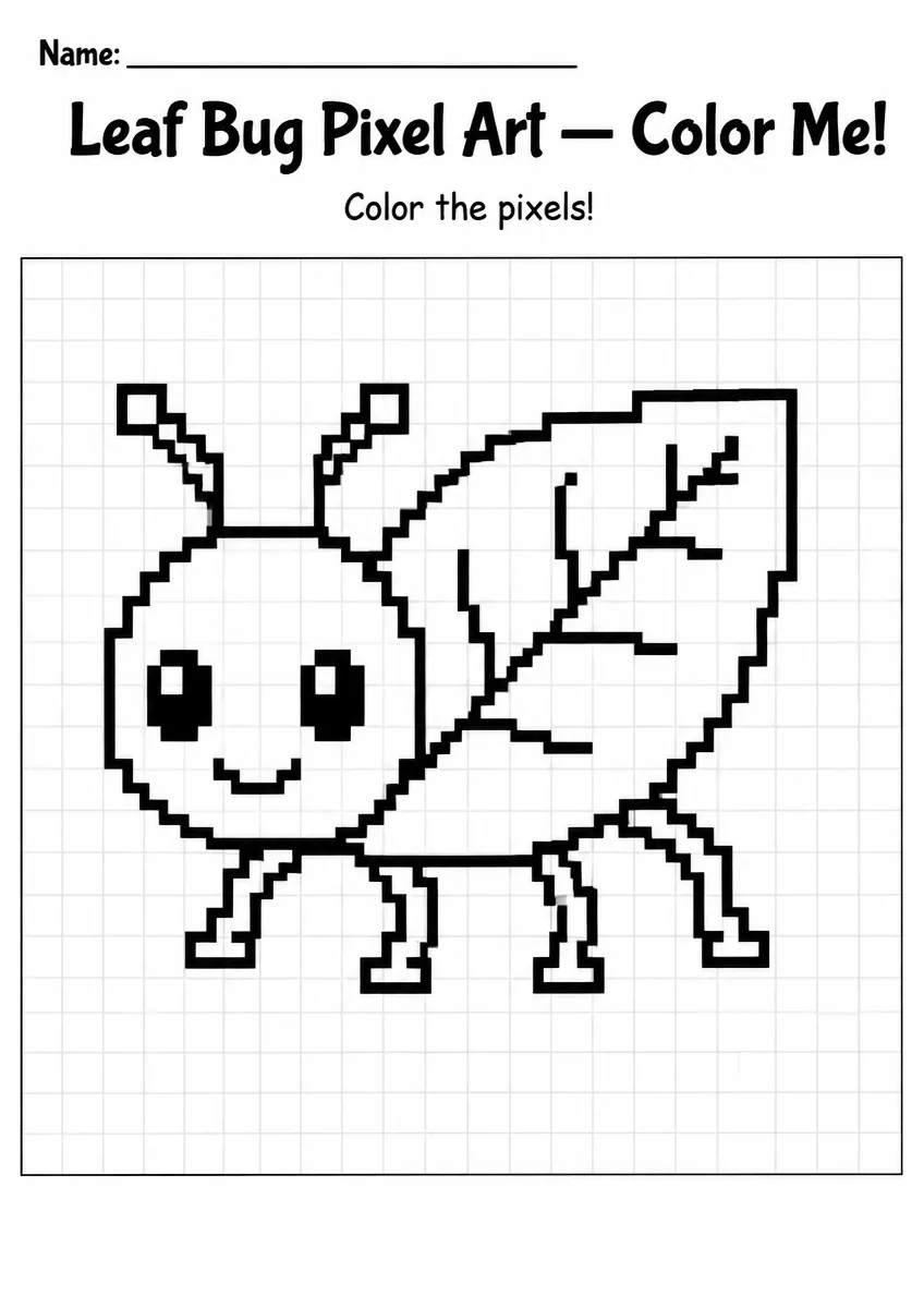 Leaf Bug Pixel Art Coloring Page