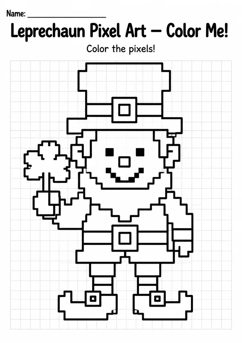 Leprechaun Pixel Art Coloring Page