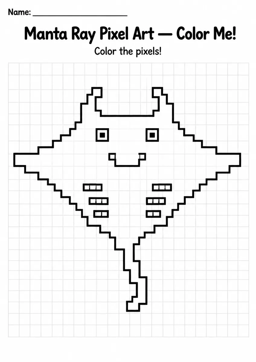 Manta Ray Pixel Art Coloring Page