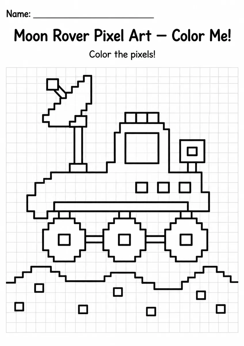Moon Rover Pixel Art Coloring Page