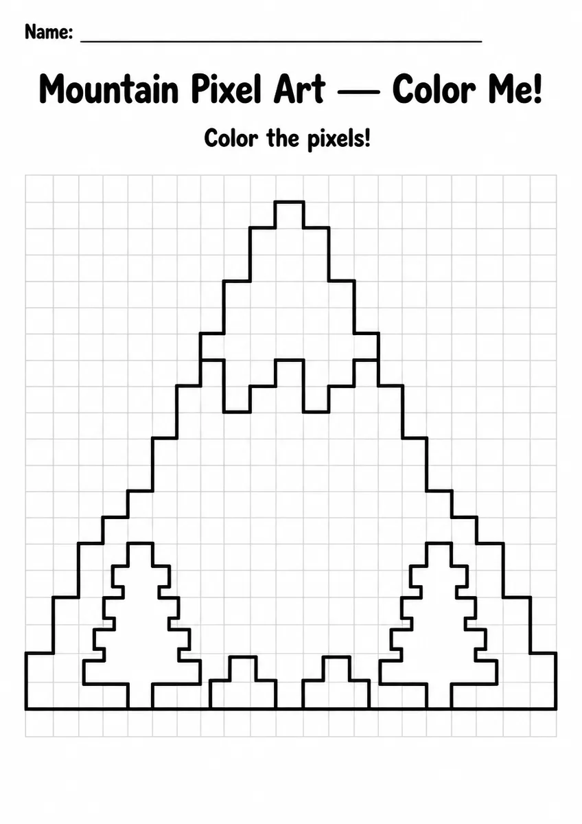 Mountain Pixel Art Coloring Page