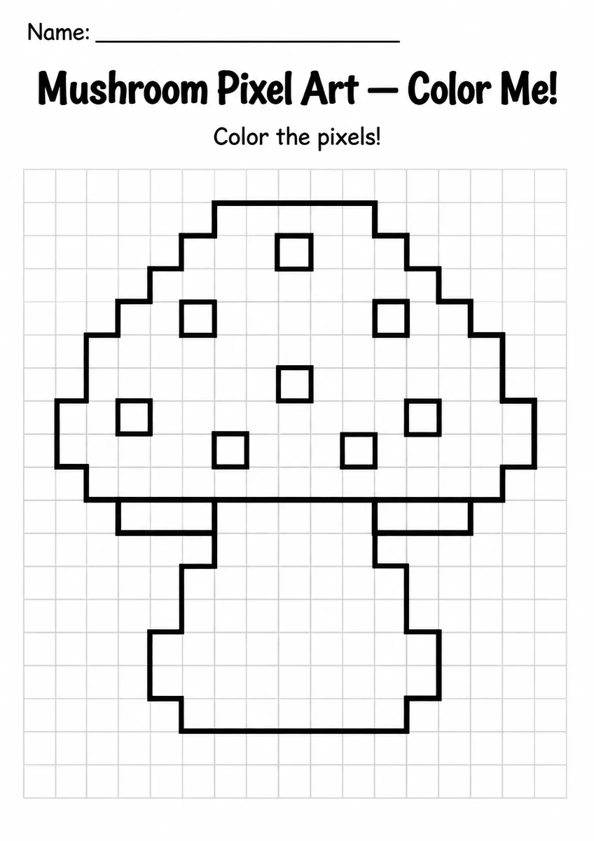 Mushroom Pixel Art Coloring Page