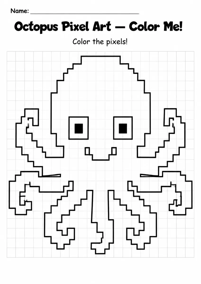 Octopus Pixel Art Coloring Page