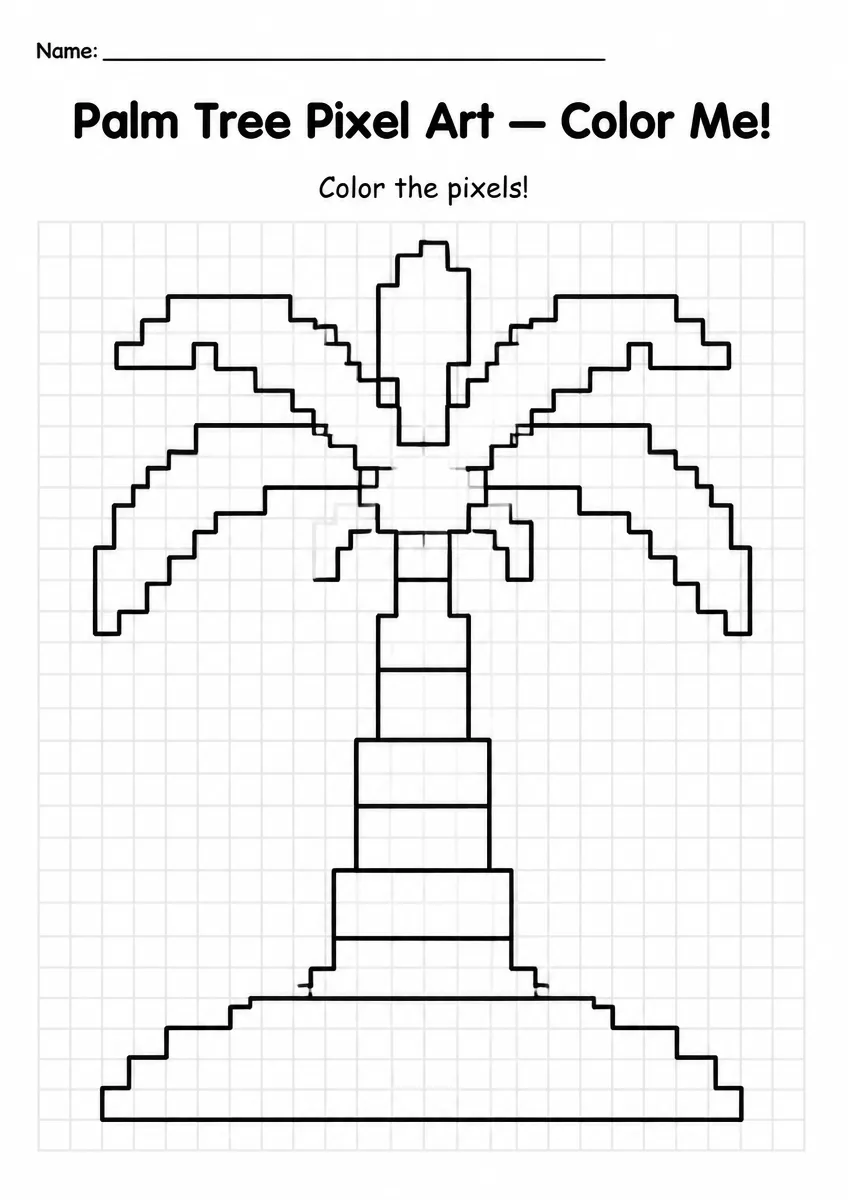 Palm Tree Pixel Art Coloring Page