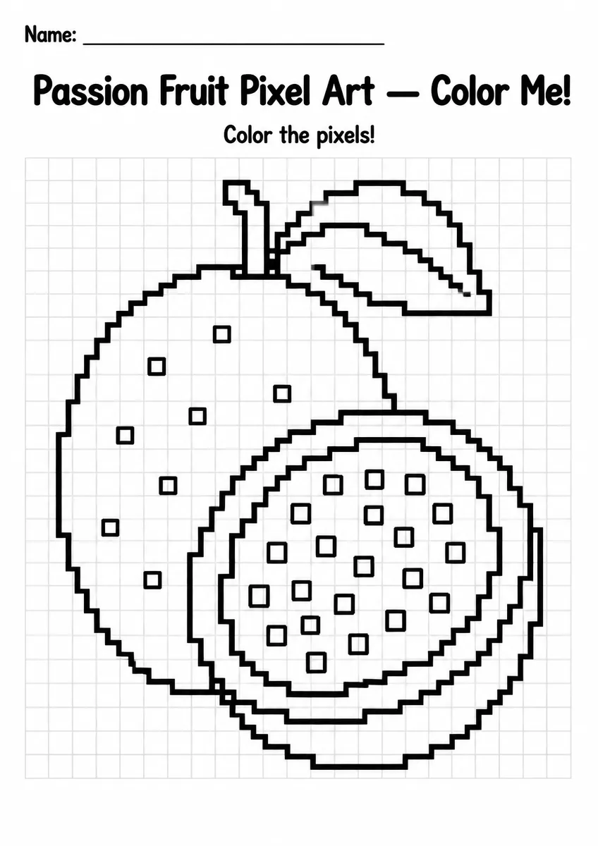 Passion Fruit Pixel Art Coloring Page