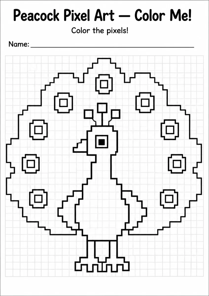 Peacock Pixel Art Coloring Page