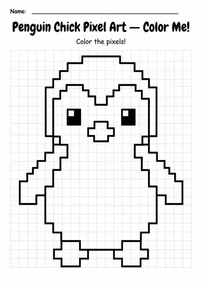 Penguin Chick Pixel Art Coloring Page