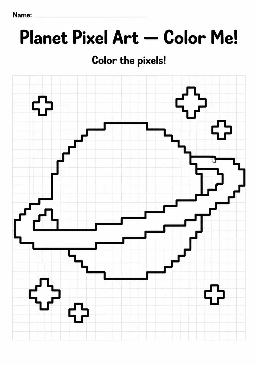 Planet Pixel Art Coloring Page