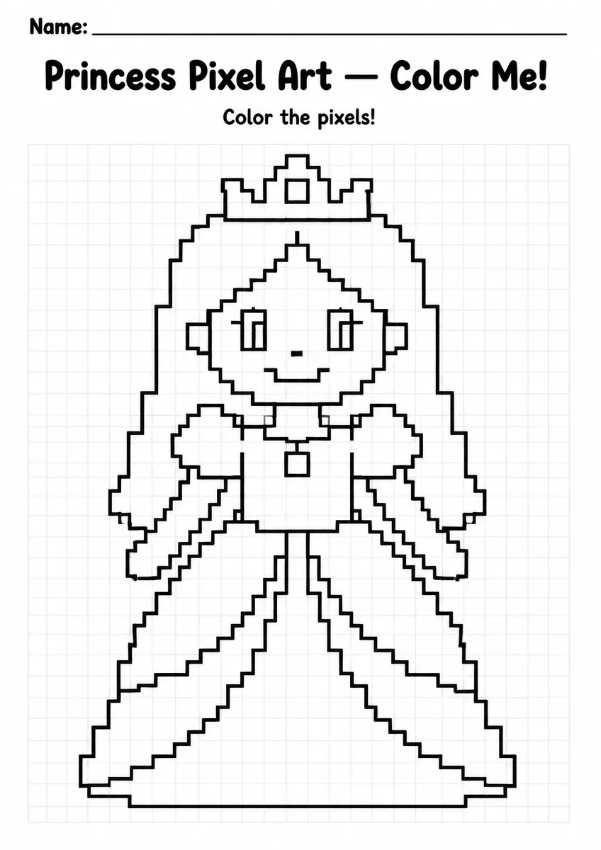 Princess Pixel Art Coloring Page