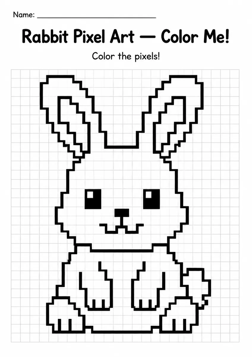 Rabbit Pixel Art Coloring Page
