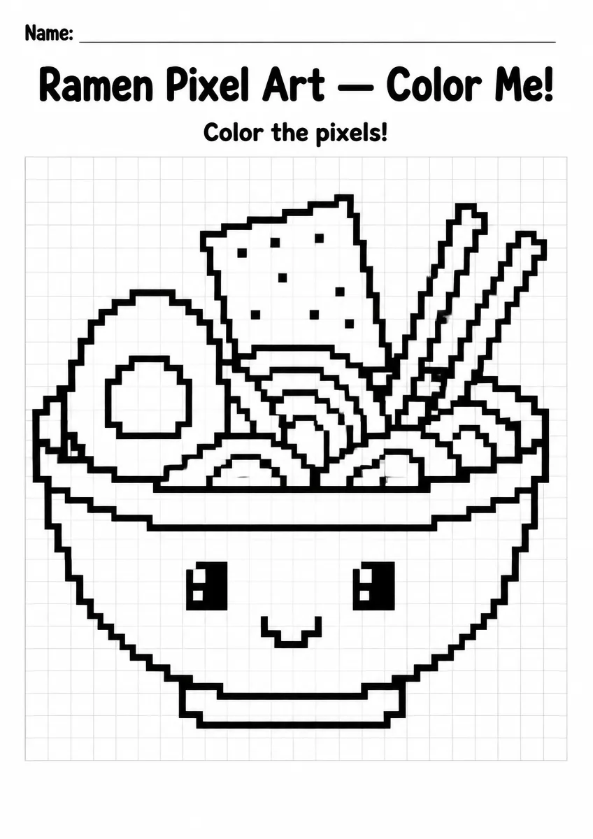 Ramen Pixel Art Coloring Page