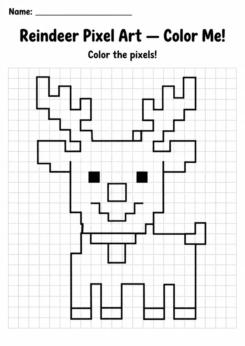 Reindeer Pixel Art Coloring Page