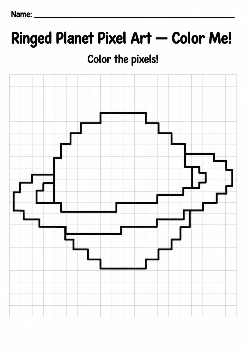 Ringed Planet Pixel Art Coloring Page