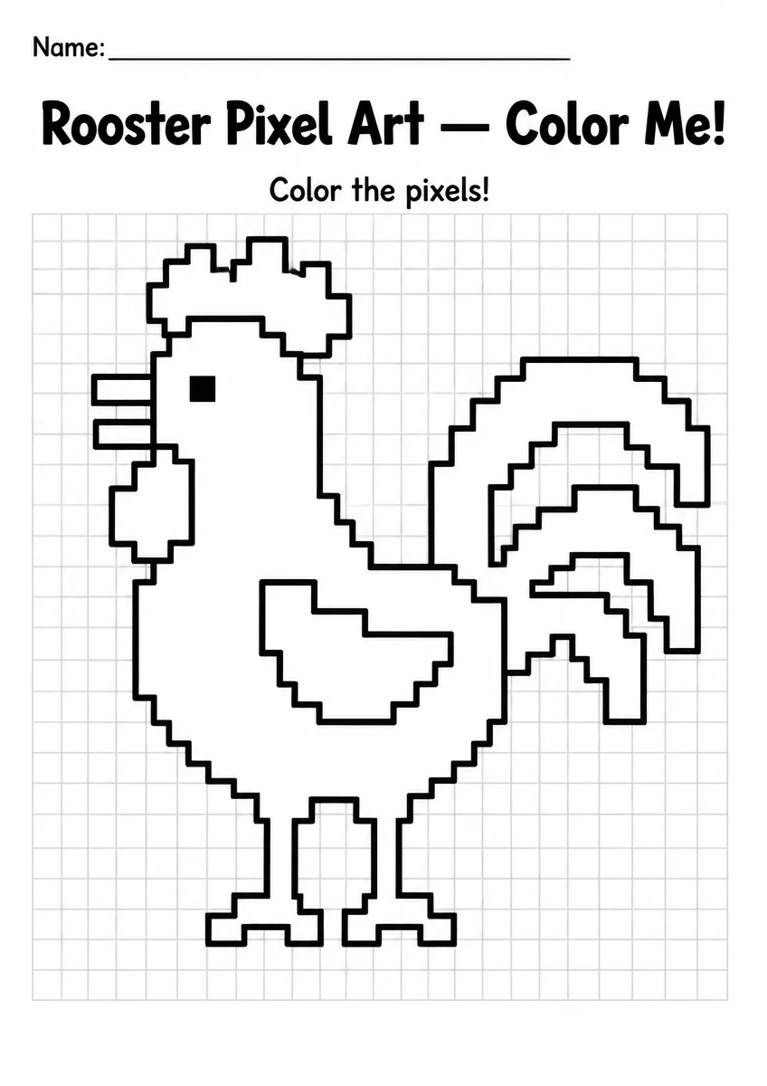 Rooster Pixel Art Coloring Page