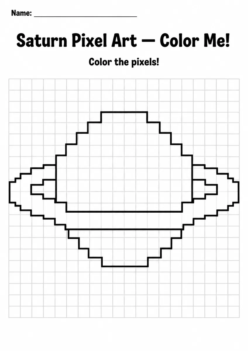 Saturn Pixel Art Coloring Page