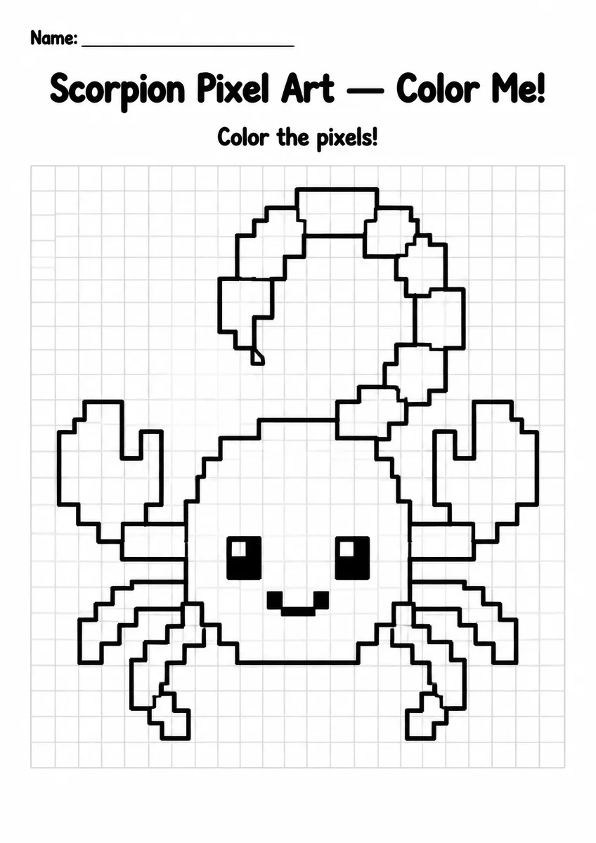 Scorpion Pixel Art Coloring Page