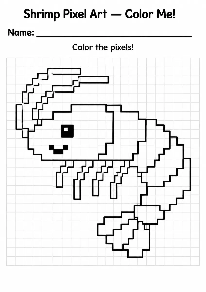 Shrimp Pixel Art Coloring Page