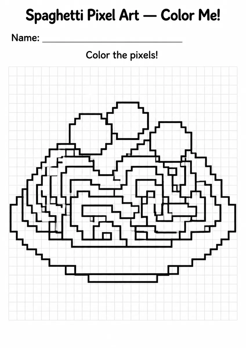 Spaghetti Pixel Art Coloring Page