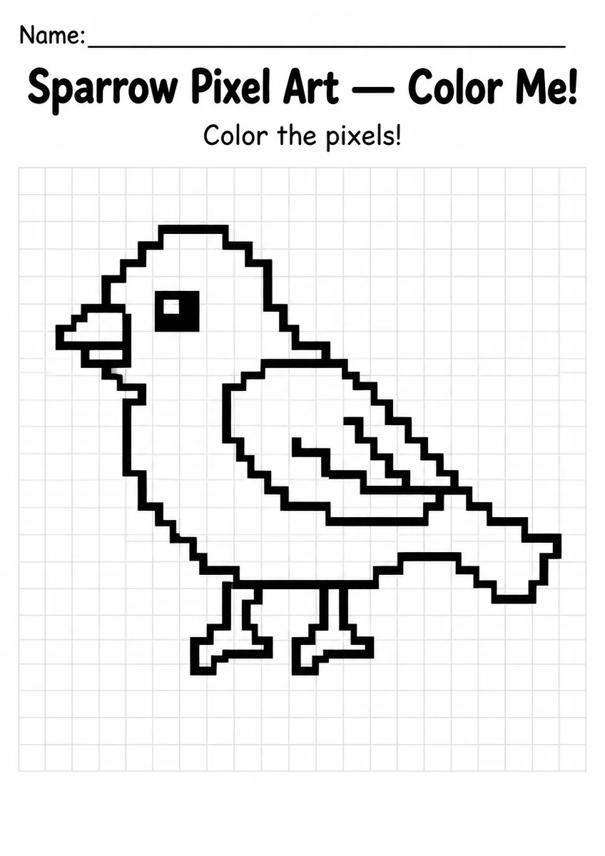Sparrow Pixel Art Coloring Page