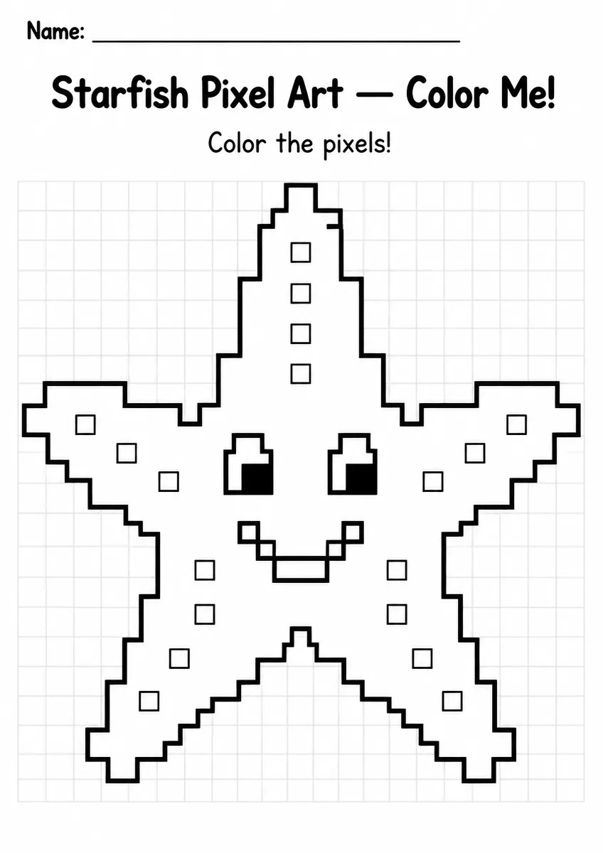 Starfish Pixel Art Coloring Page