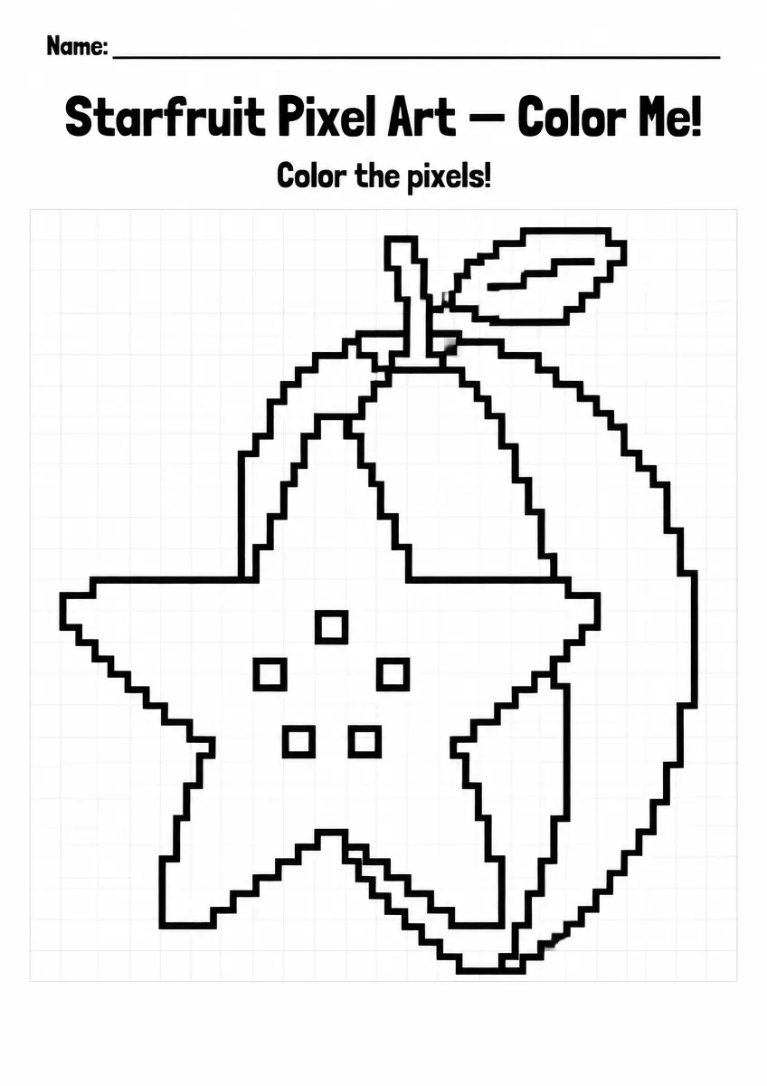 Starfruit Pixel Art Coloring Page