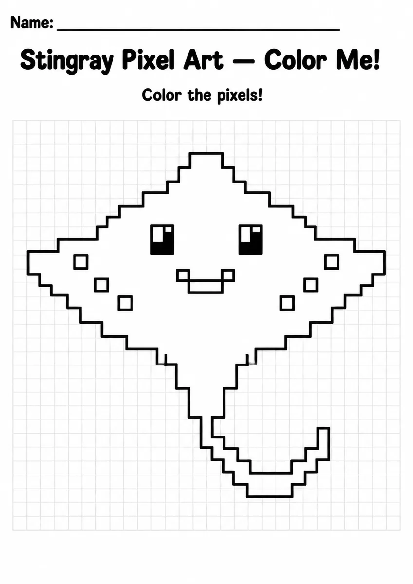 Stingray Pixel Art Coloring Page