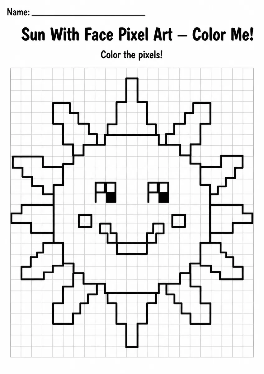 Sun With Face Pixel Art Coloring Page