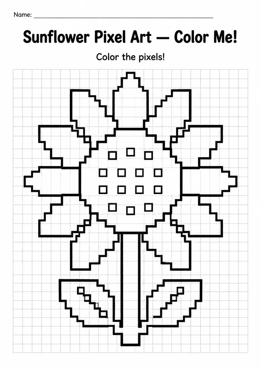 Sunflower Pixel Art Coloring Page