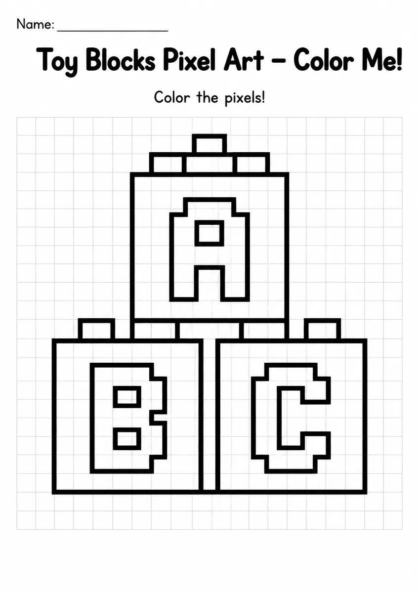 Toy Blocks Pixel Art Coloring Page
