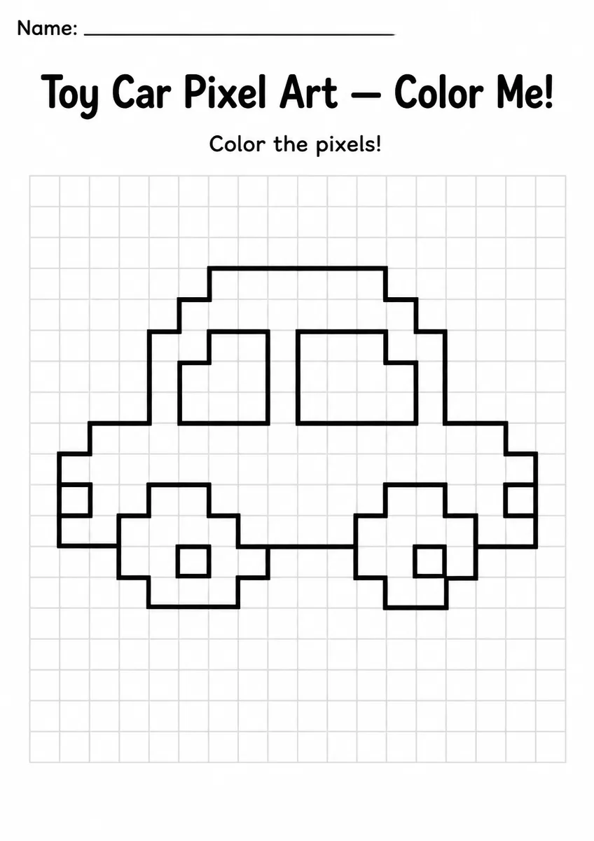 Toy Car Pixel Art Coloring Page