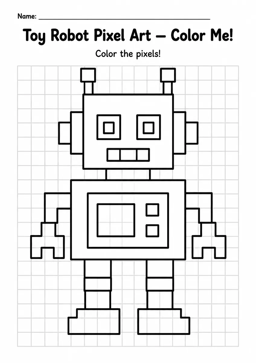 Toy Robot Pixel Art Coloring Page