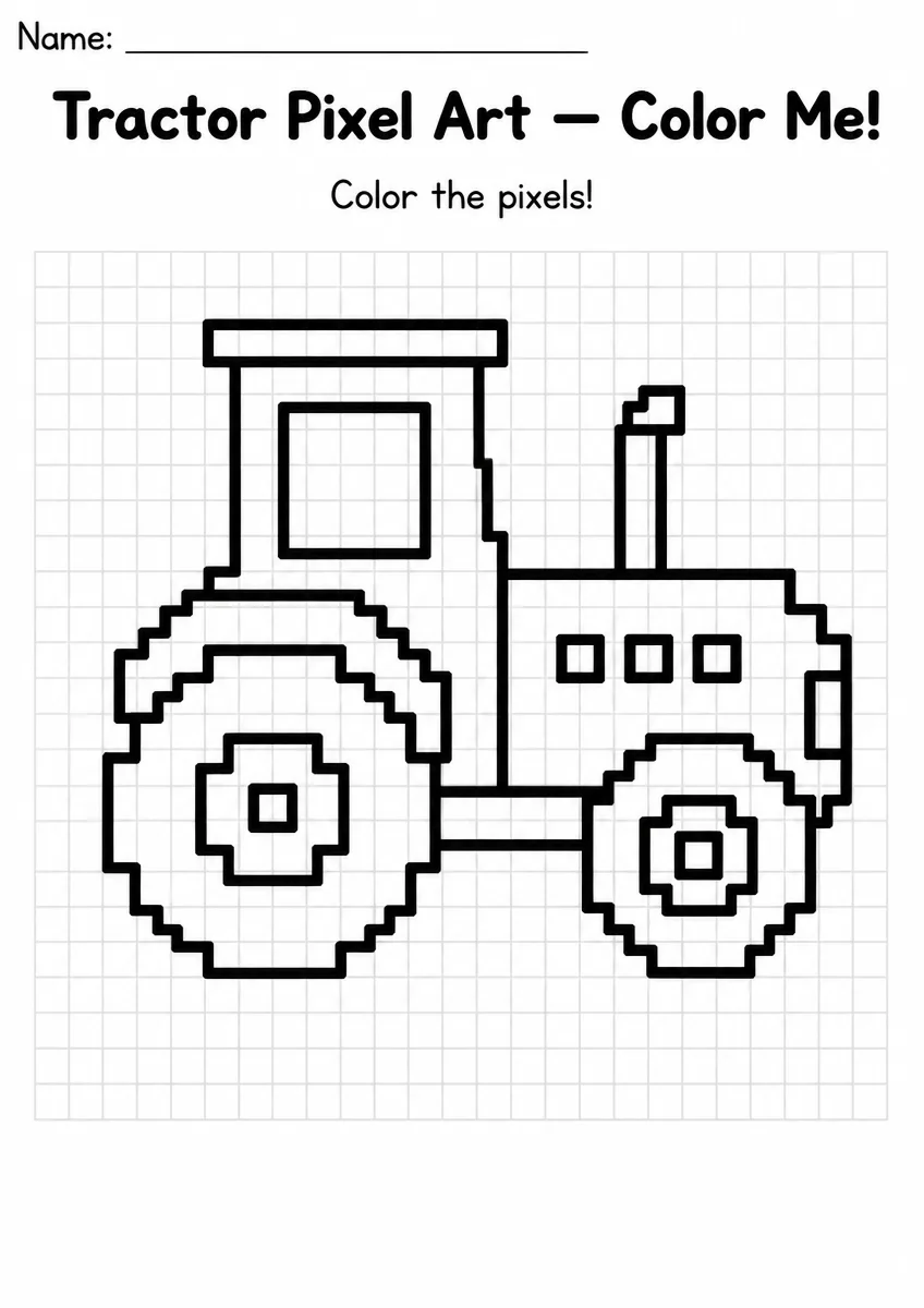 Tractor Pixel Art Coloring Page