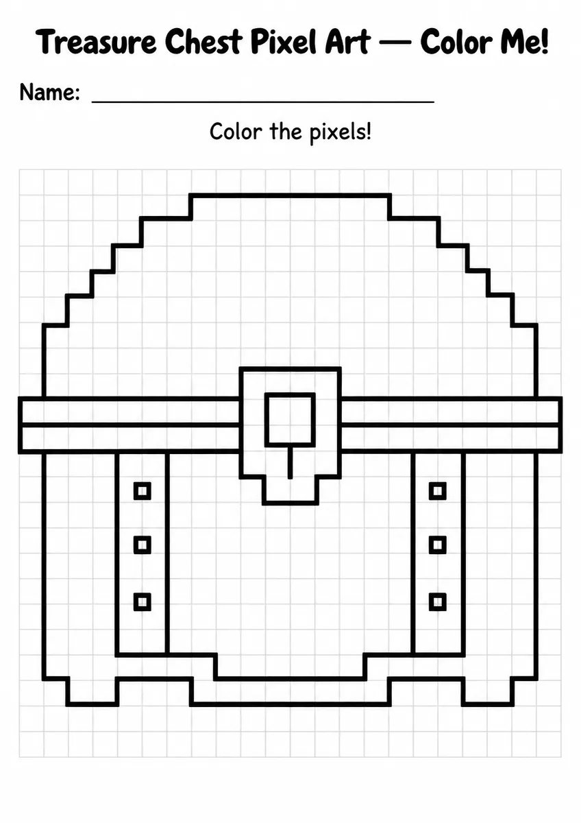 Treasure Chest Pixel Art Coloring Page