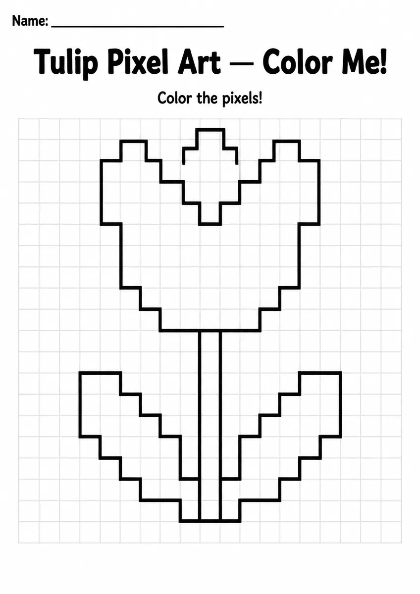 Tulip Pixel Art Coloring Page