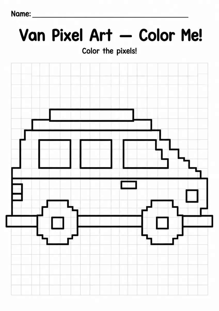 Van Pixel Art Coloring Page
