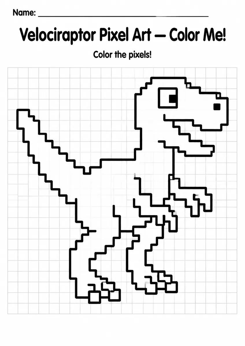 Velociraptor Pixel Art Coloring Page