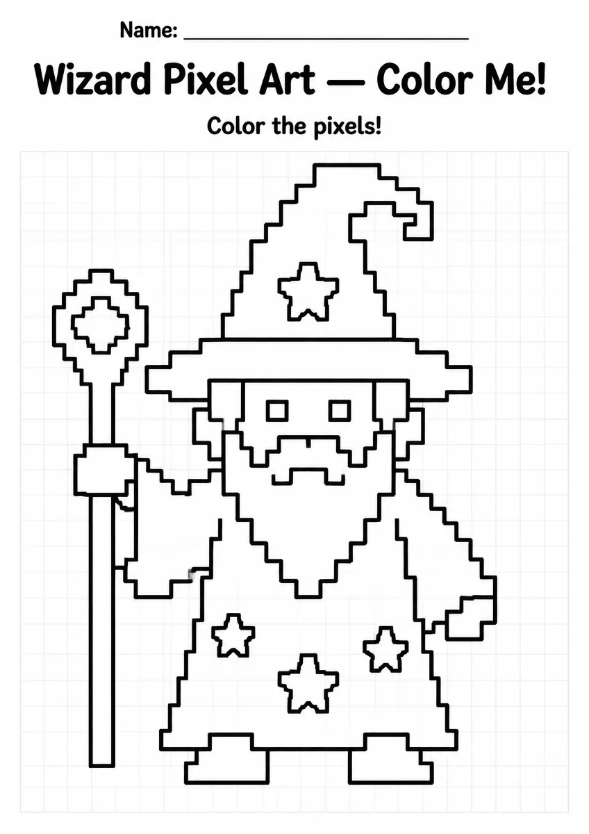 Wizard Pixel Art Coloring Page