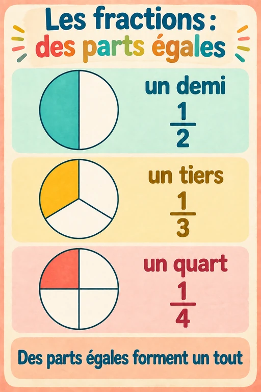 Affiche des fractions et des parts égales à la gouache